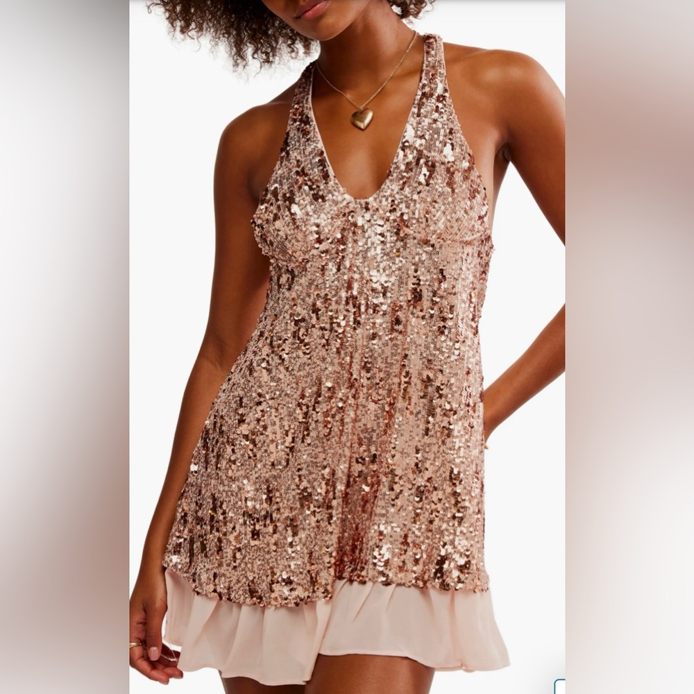 Free People Rose Gold Sequin Mini Dress